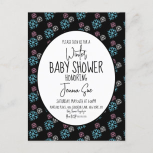 Carte Postale Flocons de neige hivernaux rose bleu Baby Shower N