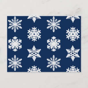Carte Postale Flocons de neige Ikat - Blanc et bleu marine foncé
