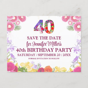 Carte Postale Floral 40th Birthday - Elegant 40 Enregistrer La D