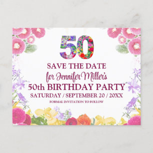 Carte Postale Floral 50th Birthday - Elegant 50 Enregistrer La D