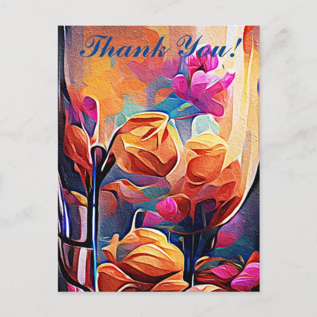 Carte Postale Floral Abstract Art Orange Red Blue Flowers (Devant)
