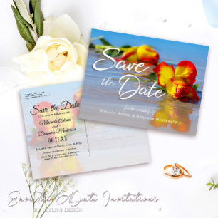 Carte Postale Floral Beach Wedding Enregistrer la date Invitatio