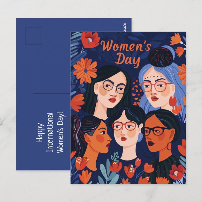 Carte Postale Floral Blue Journée internationale des femmes (Devant / Derrière)