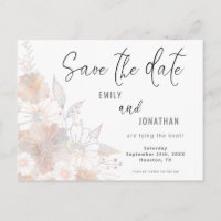 Floral Blush Pêche Gris Mariage Enregistrer La Dat