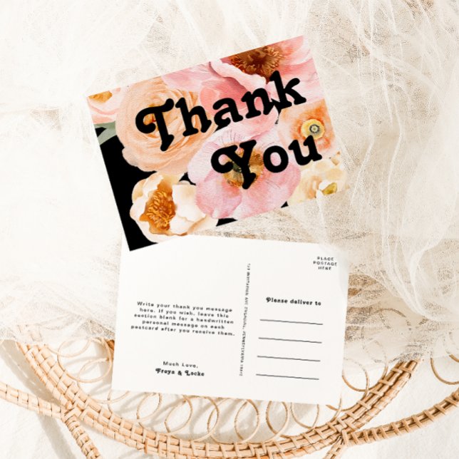 Carte Postale Floral coloré gras | Merci Mariage noir (Créateur téléchargé)