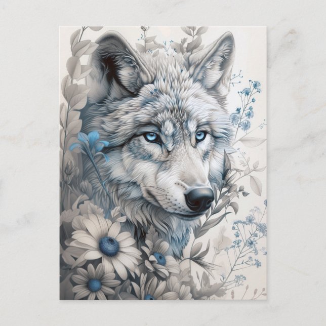 Carte Postale Floral de loup mystique (Devant)