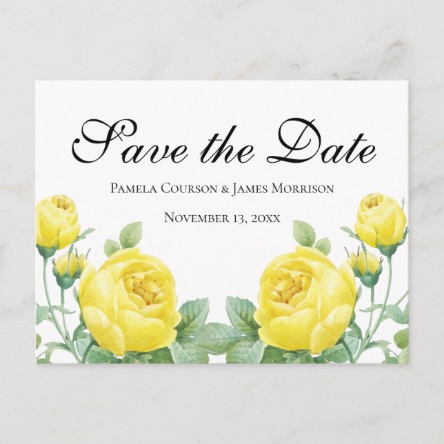 Carte Postale Floral Enregistrer la date Rose jaune Fiançailles (Devant)