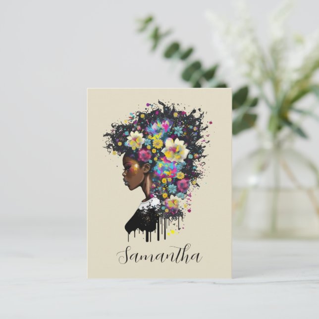 Carte Postale Floral étincelante Africaine Américaine (Debout devant)