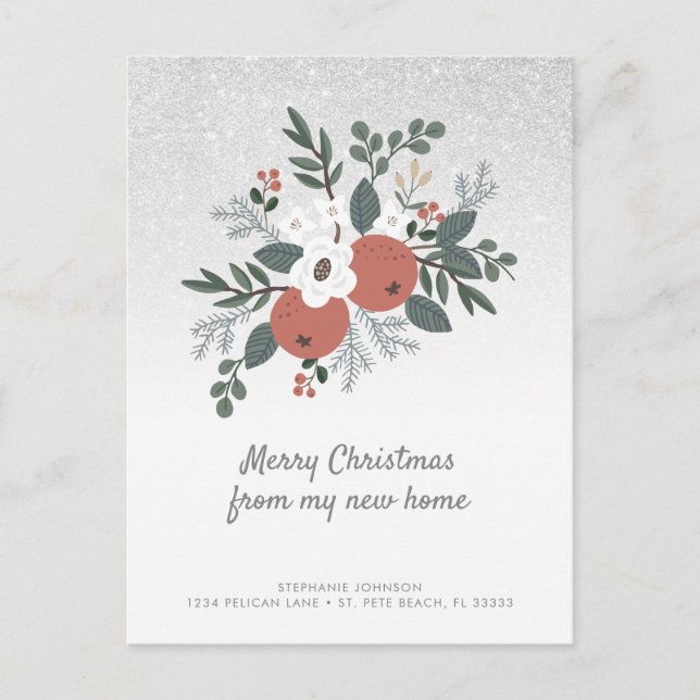 Carte Postale Floral Folk Art Parties scintillant Holiday Moving (Devant)