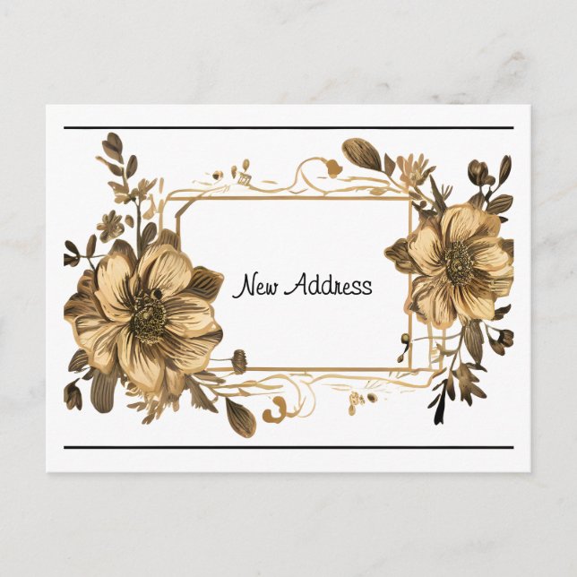 Carte Postale Floral Gold Frame Nouvelle adresse (Devant)
