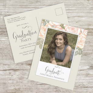 Carte Postale Floral Graduate Elégante Aquarelle Chic Fleurs