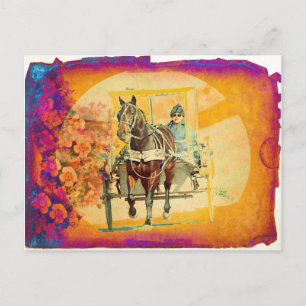 Carte Postale Floral Grunge Amish Horse et Buggy