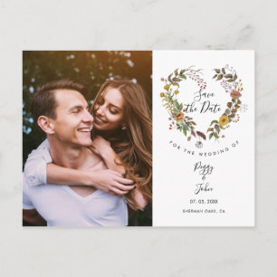 Carte Postale Floral Heart Garland Photo Wedding Enregistrer la