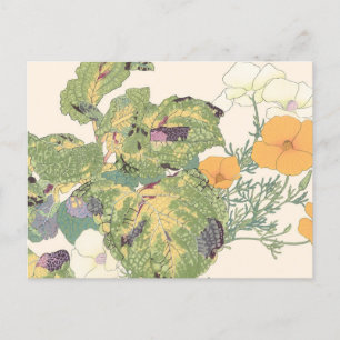 Carte Postale Floral japonais vintage Belle Fleurs orange