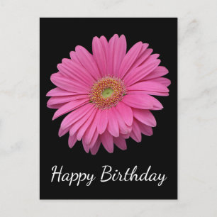 Carte Postale Floral Joyeux Anniversaire rose Gerbera Daisy Noir