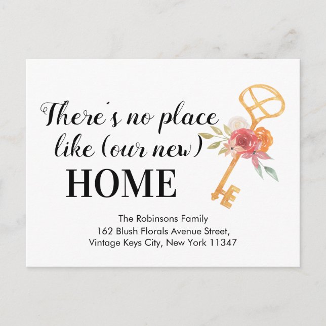 Carte Postale Floral Keys New Home Address Moving Faire-part (Devant)