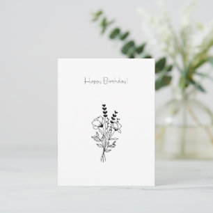 Carte Postale Floral Line Art Flowers Illustration Birthday Card