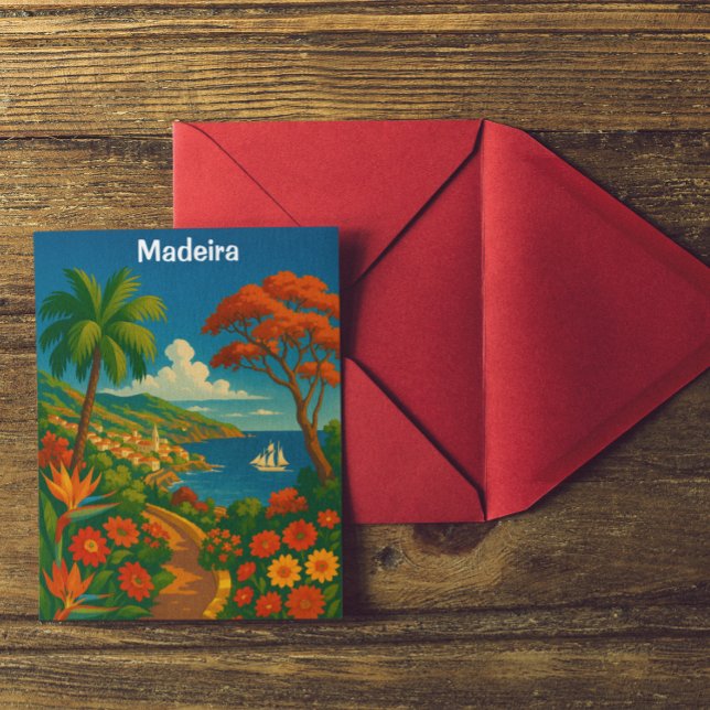 Carte Postale Floral Madeira Art Vintage voyage (Floral Madeira Vintage Travel Art Postcard)