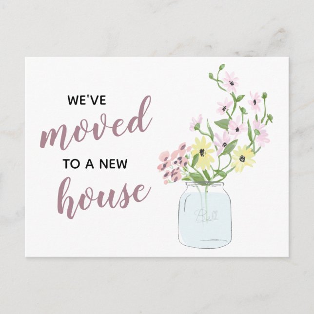 Carte Postale Floral Mason Jar Nous Avons Déménagé Nouvelle Adre (Devant)