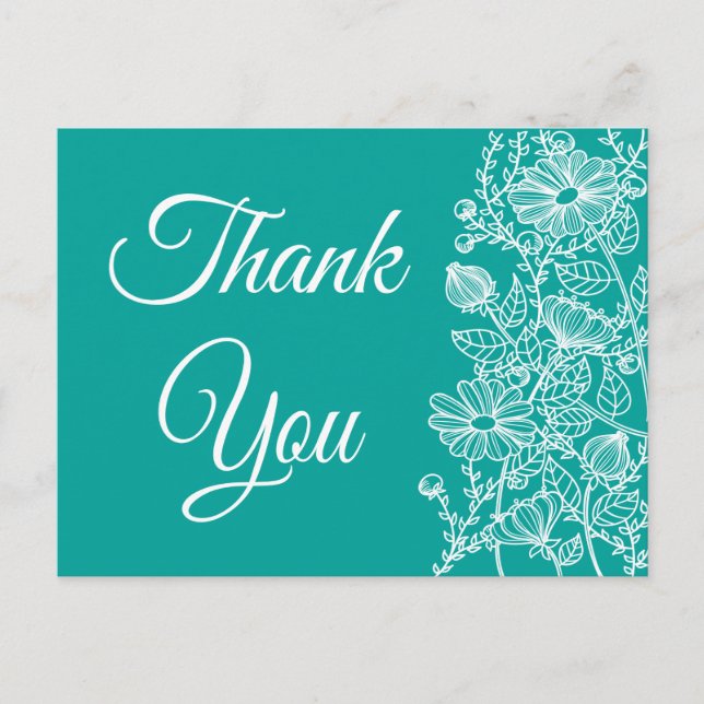 Carte Postale Floral Merci Bleu Turquoise Blanc Fleur marguerite (Devant)