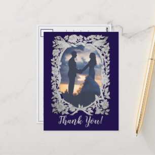 Carte Postale Floral Navy Blue Grey Bird Photo Mariage Merci