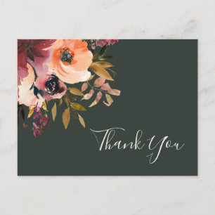 Carte Postale Floral Orange Bourgogne   Merci Mariage vert