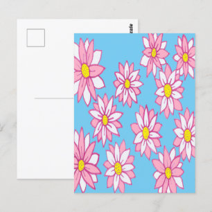Carte Postale Floral rose blanc et bleu
