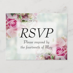 Carte Postale Floral rose pastel Faire-part de mariage RSVP