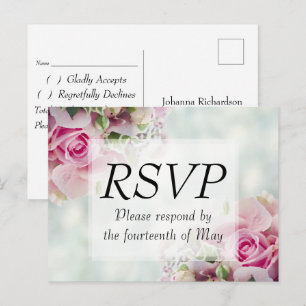 Carte Postale Floral rose pastel Faire-part de mariage RSVP