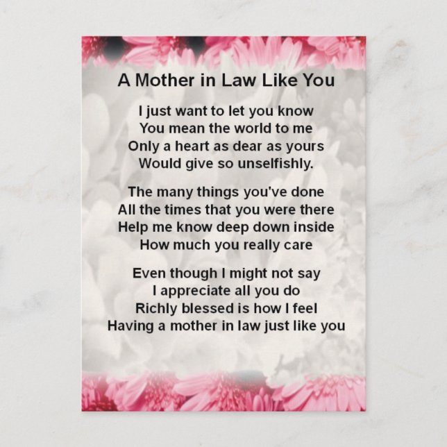 Carte Postale Floral rose - Poème Mère en droit (Devant)