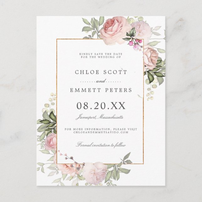 Carte Postale Floral Rose Vive Enregistrer La Date (Devant)