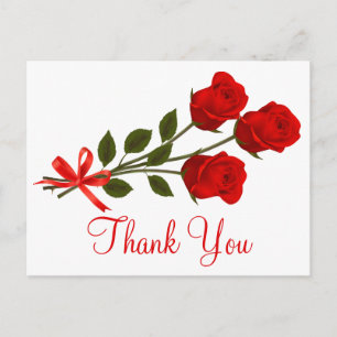 Carte Postale Floral Rouge Merci Fleur Rose - Amour Mariage
