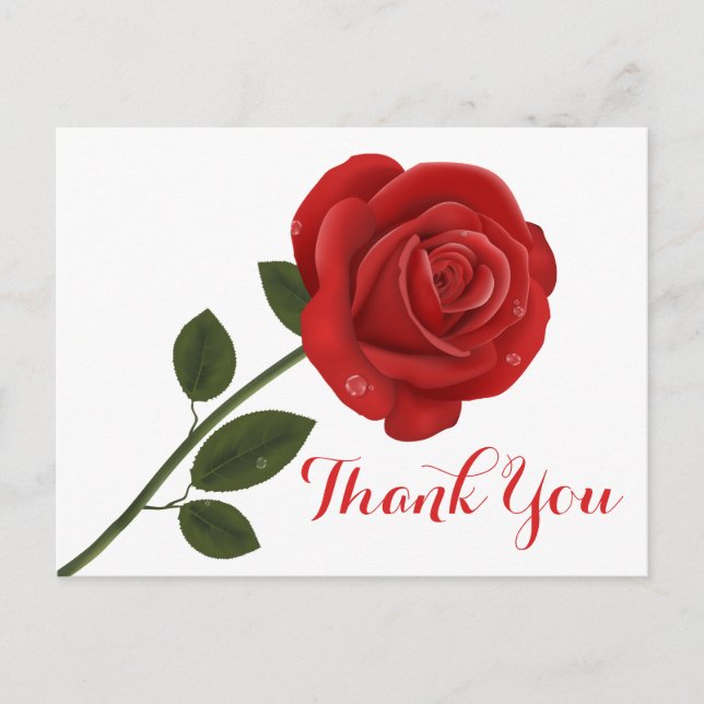 Carte Postale Floral Rouge Merci Fleur Rose - Amour Mariage (Devant)