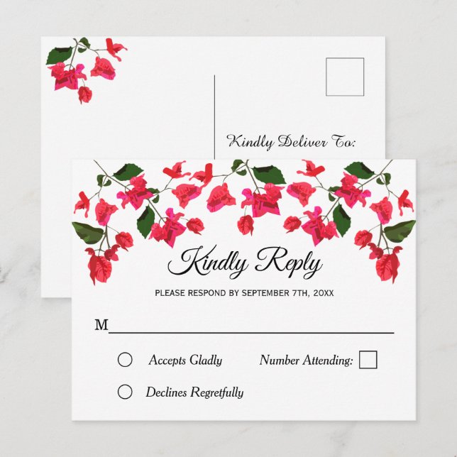 Carte postale Floral RSVP Invitation avec Bougainv (Devant / Derrière)