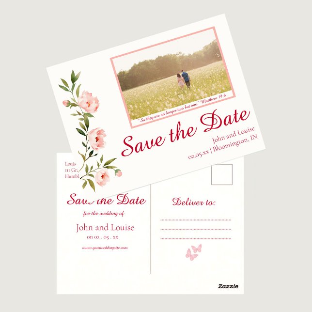 Carte Postale Floral Save the Date Christian Mariage (Créateur téléchargé)