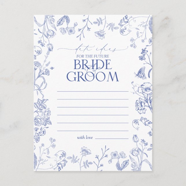 Carte Postale Floral Victorien Bleu & Blanc Français Idées Date (Devant)