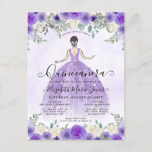 Carte Postale Floral Violet princesse Anniversaire Quinceanera