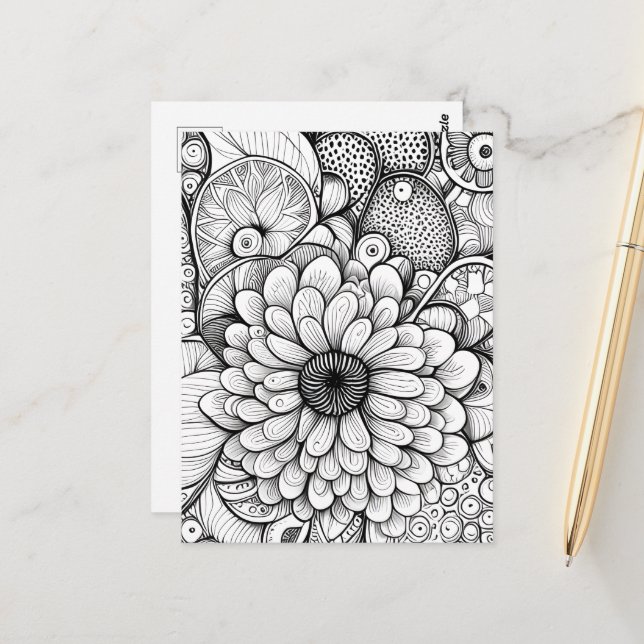 Carte postale florale abstraite de marguerite à co (Devant/Arrière en situation)