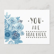 Carte Postale Florale Bleue 'Vous Êtes Belle'