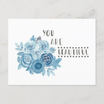 Carte Postale Florale Bleue 'Vous Êtes Belle'