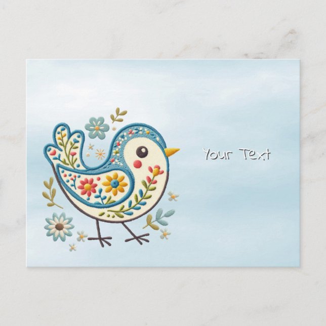 Carte postale florale de l'oiseau bleu (Devant)