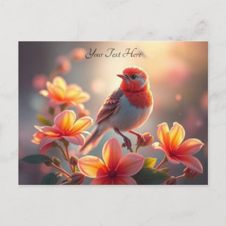 Carte postale florale de l'oiseau orange