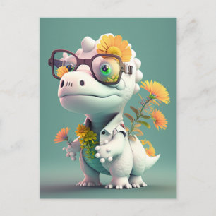 Carte postale florale du docteur dinosaure mignon
