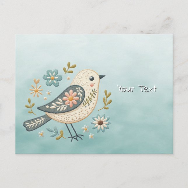 Carte postale florale du petit oiseau vert (Devant)