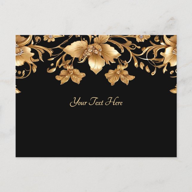 Carte postale florale ornée de noir et d'or (Devant)