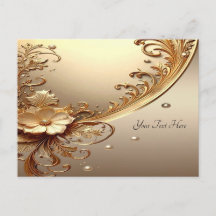 Carte postale florale ornée dorée