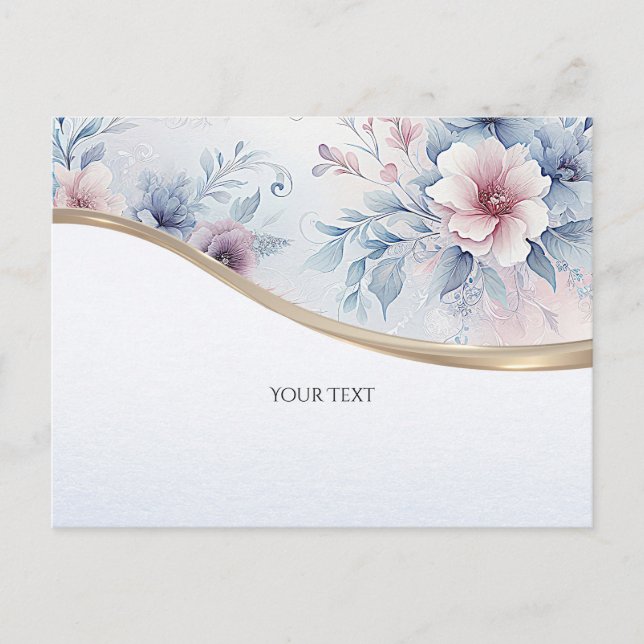 Carte postale florale rose bleue aquarelle (Devant)