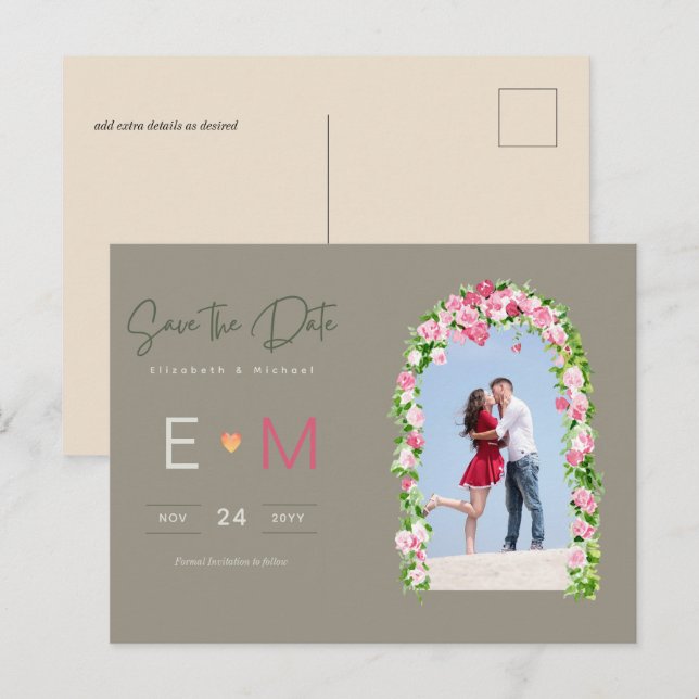 Carte postale florale rose pour mariage à sauvegar (Devant / Derrière)