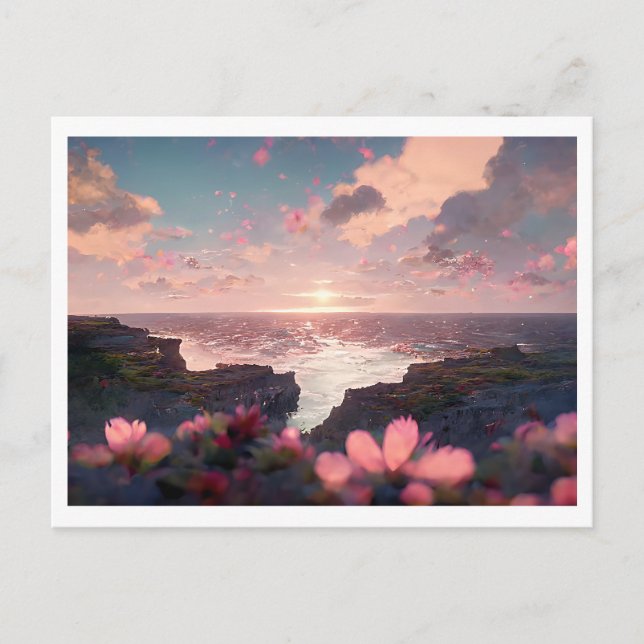 Carte postale Florale Vue Océan à flanc de falaise (Devant)