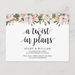 Carte Postale Florales blanches, Faire-part de mariage reportées